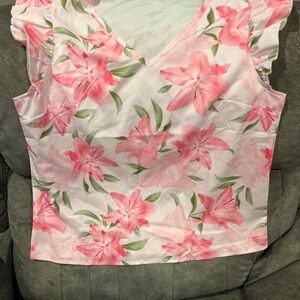SHEIN Pink Floral Ruffle Sleeve Blouse